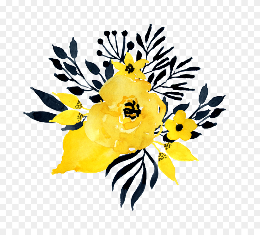 1024x921 Watercolor Yellow Flower Pattern Free Png Download Png Vector - Water Color Flower PNG