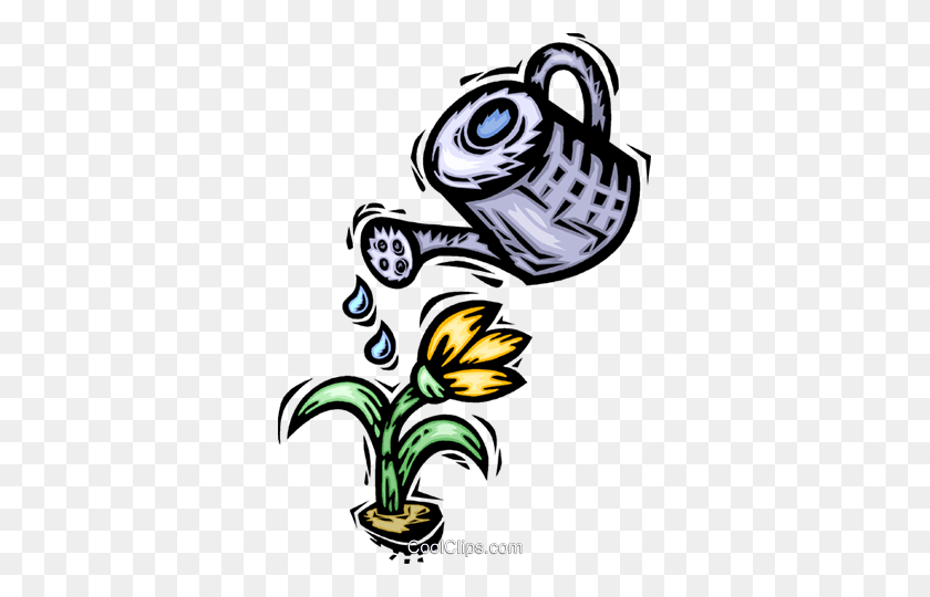 337x480 Watering A Flower Royalty Free Vector Clip Art Illustration - Watering Can Clipart