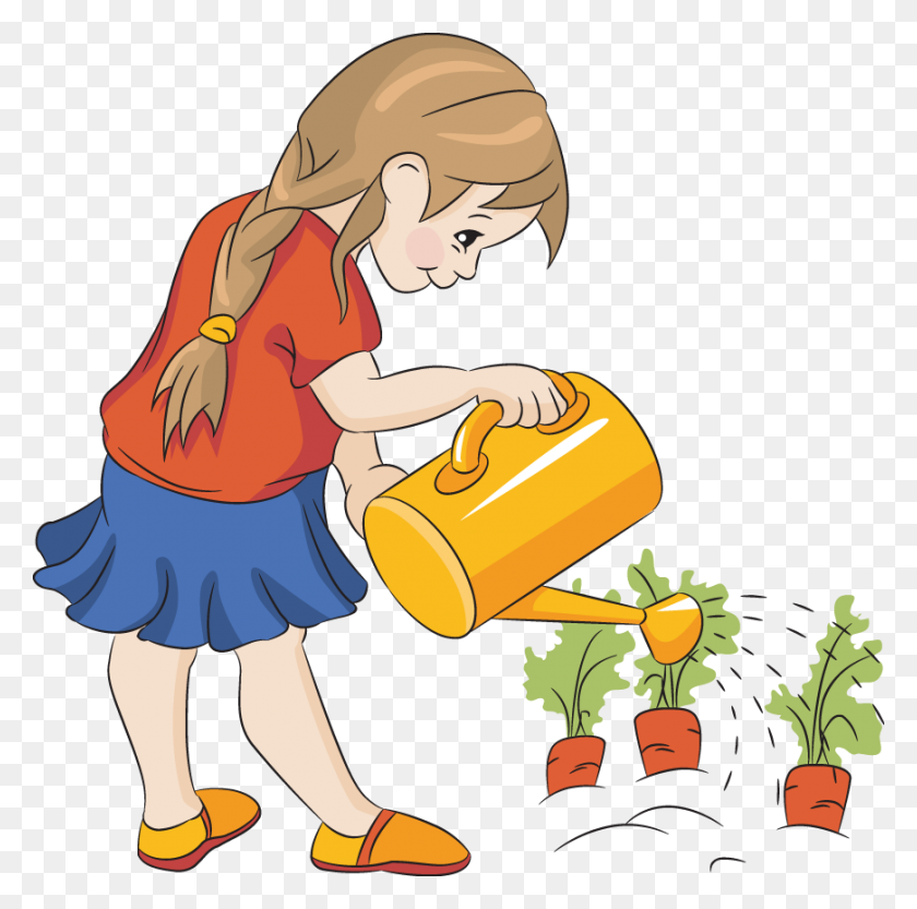 870x863 Watering Can Clipart Child Gardening - Can Stock Clipart