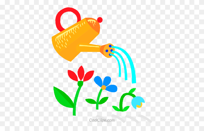 414x480 Watering Can With Flowers Royalty Free Vector Clip Art - Watering Can Clipart