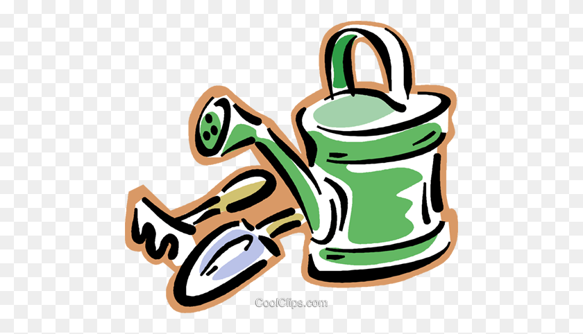 480x422 Watering Can With Gardening Tools Royalty Free Vector Clip Art - Garden Tools Clipart