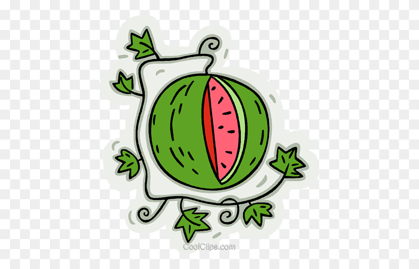 440x480 Watermelon On Vine Royalty Free Vector Clip Art Illustration - Melon Clipart