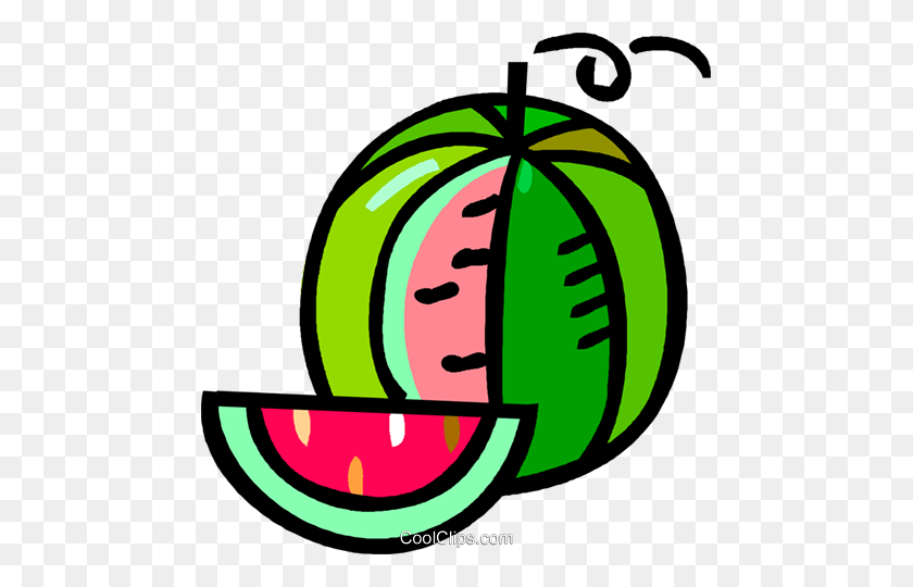 469x480 Watermelon With A Piece Cut Out Of It Royalty Free Vector Clip Art - Watermelon Clipart