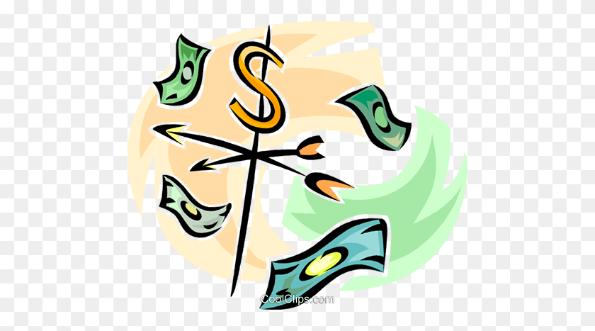 480x407 Weather Vane With Dollar Bills Royalty Free Vector Clip Art - Cool Weather Clipart