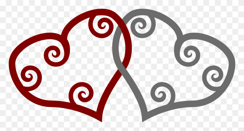 1280x644 Wedding, Two Hearts Shapes Red Grey Intersection - Intersection Clipart