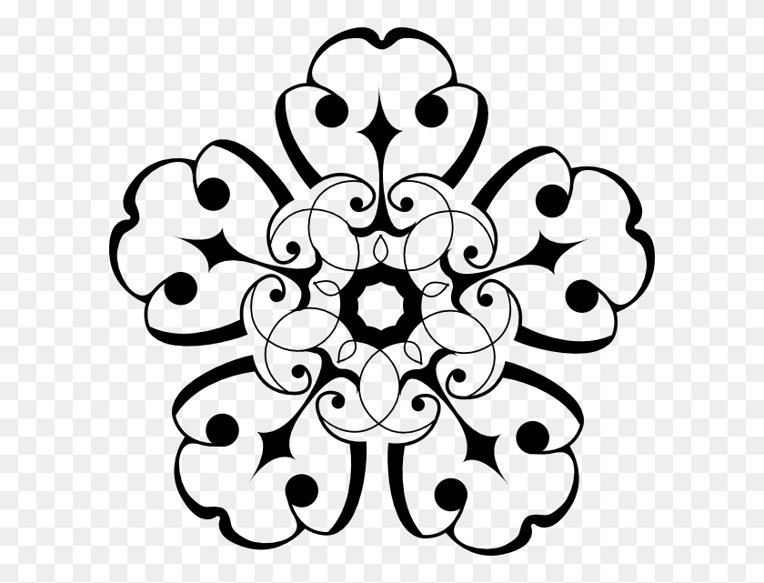 600x581 White And Black Ornamental Flower Png Clip Arts For Web - Black And White Flower PNG