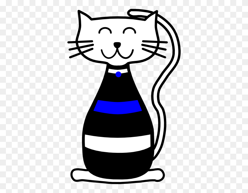 384x593 White Blue And Black Cat Clip Art - Black Cat Face Clipart
