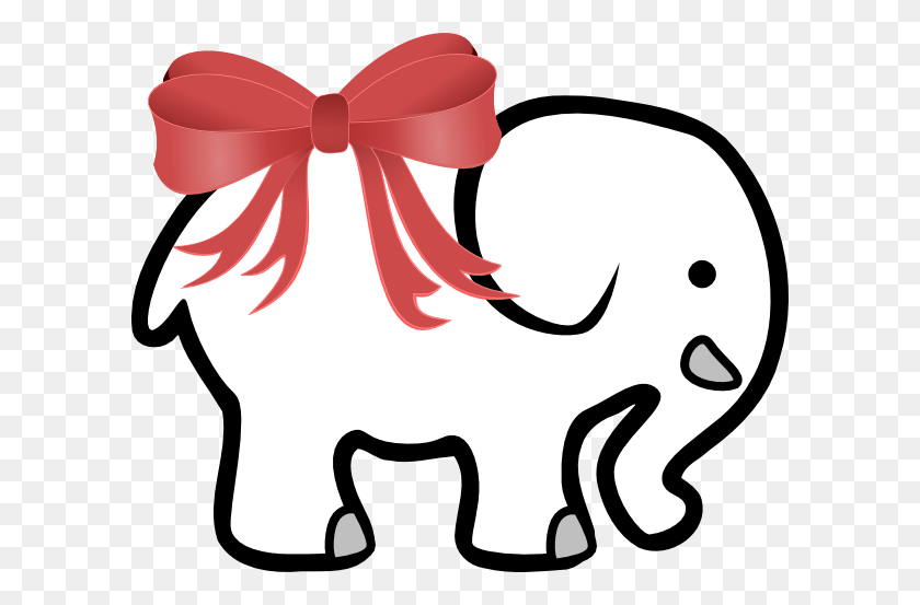 600x493 White Elephant With Red Bow Clip Art - Red Christmas Bow Clipart