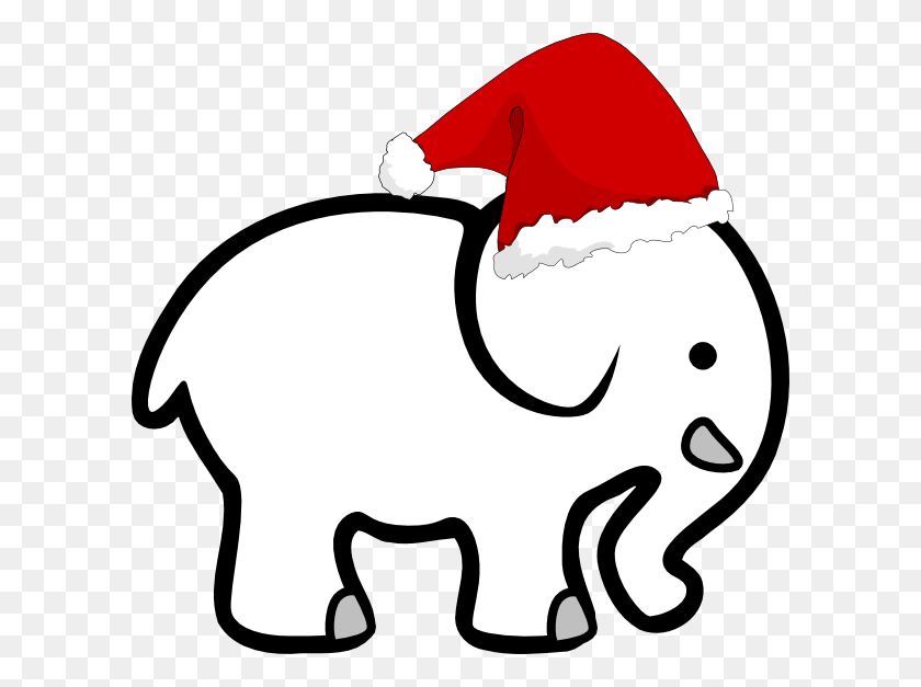 600x567 White Elephant With Santa Hat Clip Art - Free Santa Hat Clipart