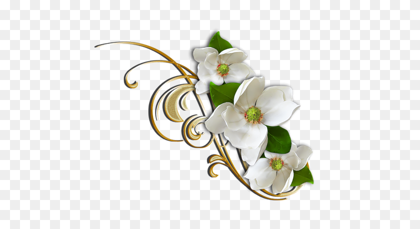 500x398 Белый Цветок С Золотой Декоративной Галереей Элементов - Белый Цветок Png