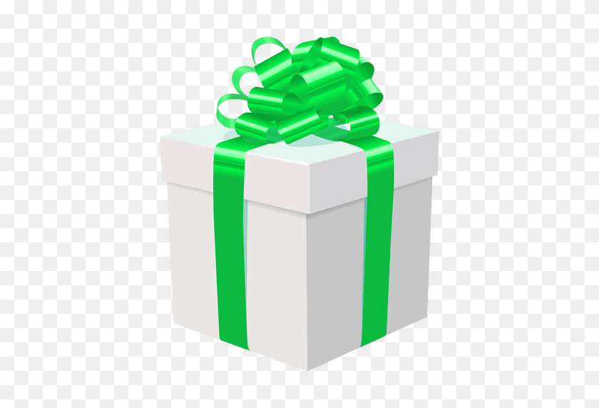 512x512 White Gift Box Green Bow Icon - PNG Box