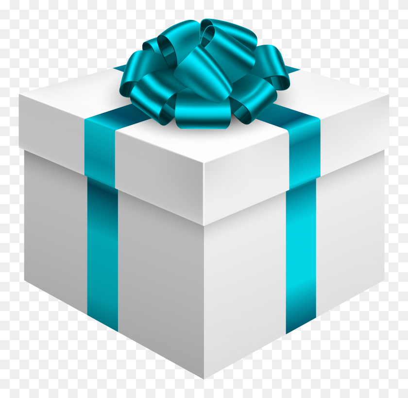 4000x3895 White Gift Box With Blue Bow Png Clipart - White Bow PNG