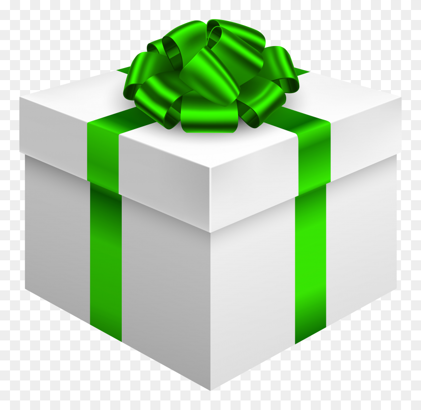 4000x3895 Png Белая Подарочная Коробка С Зеленым Бантом Клипарт