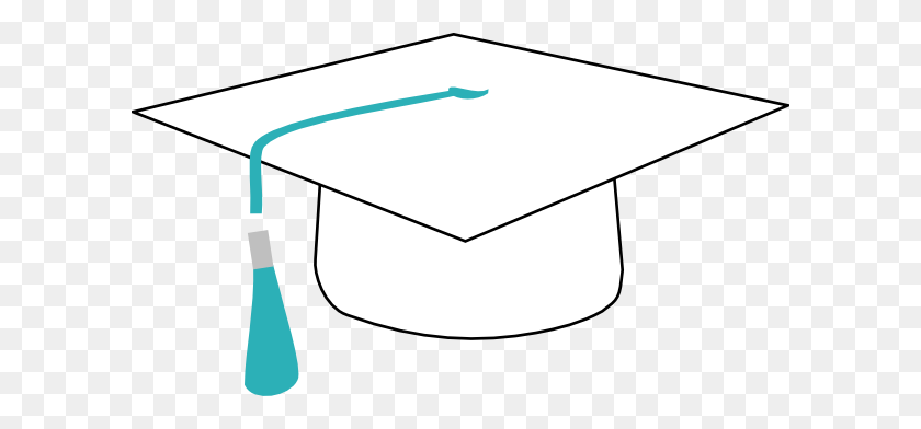 600x332 White Graduation Cap With Teal Ribbon Clip Art - White Graduation Cap Clipart