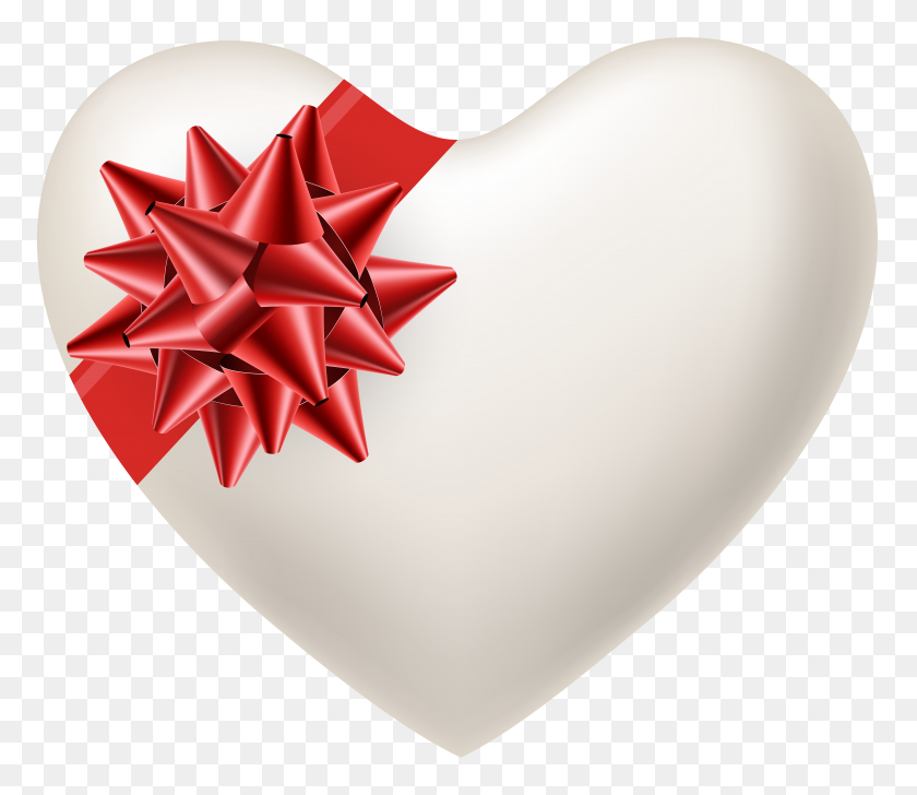 6000x5144 White Heart With Red Bow Transparent Png Gallery - White Heart PNG