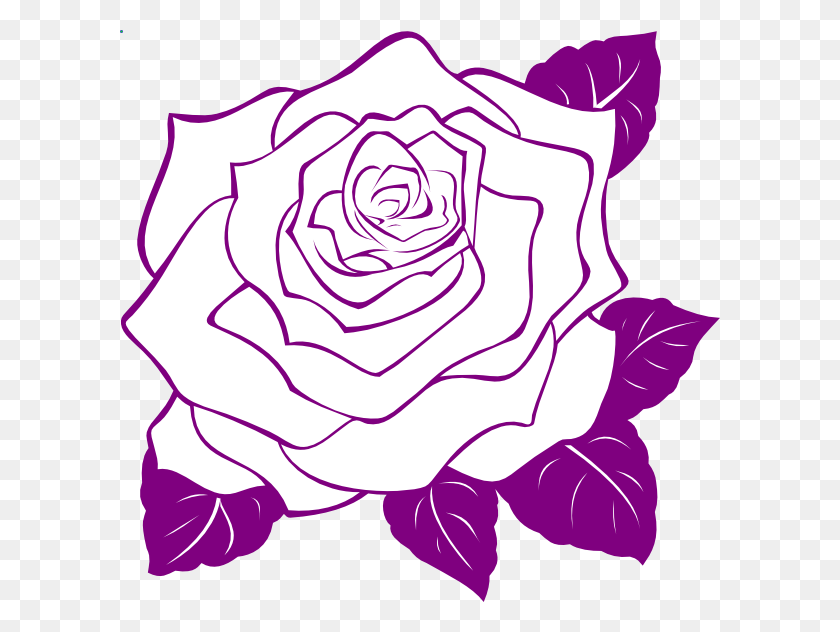 600x572 White Rose With Purple Outline Clip Art - Rose Clipart Outline