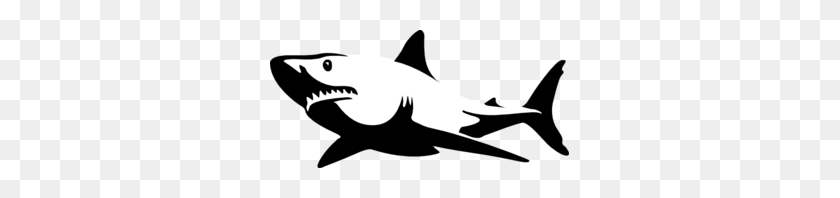 299x138 White Shark Clip Art - Shark Black And White Clipart