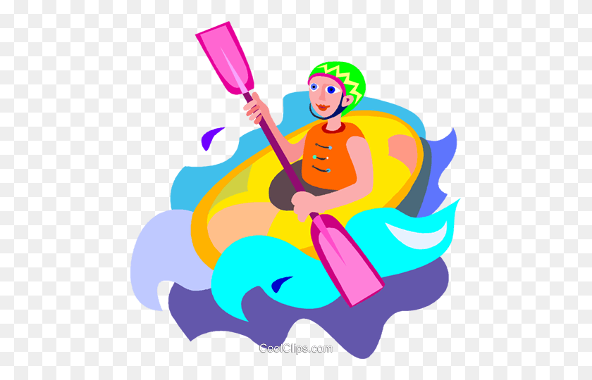 469x480 White Water Rafting Royalty Free Vector Clipart Illustration - River Rafting Clipart