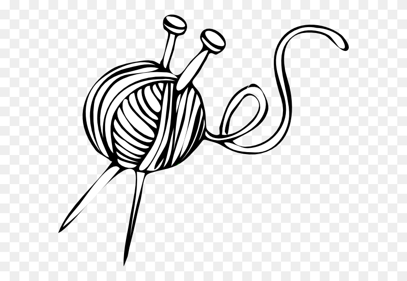 600x520 White Yarn Ball With Knitting Needles Clip Art - Yarn Ball Clipart