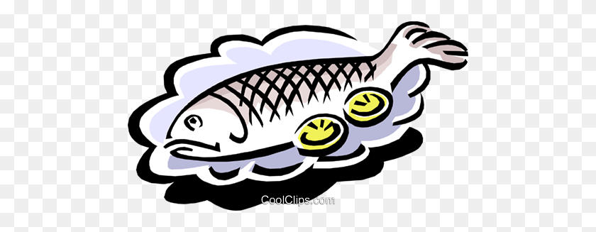 480x267 Whole Baked Fish With Lemon Slices Royalty Free Vector Clip Art - Fish Dinner Clipart