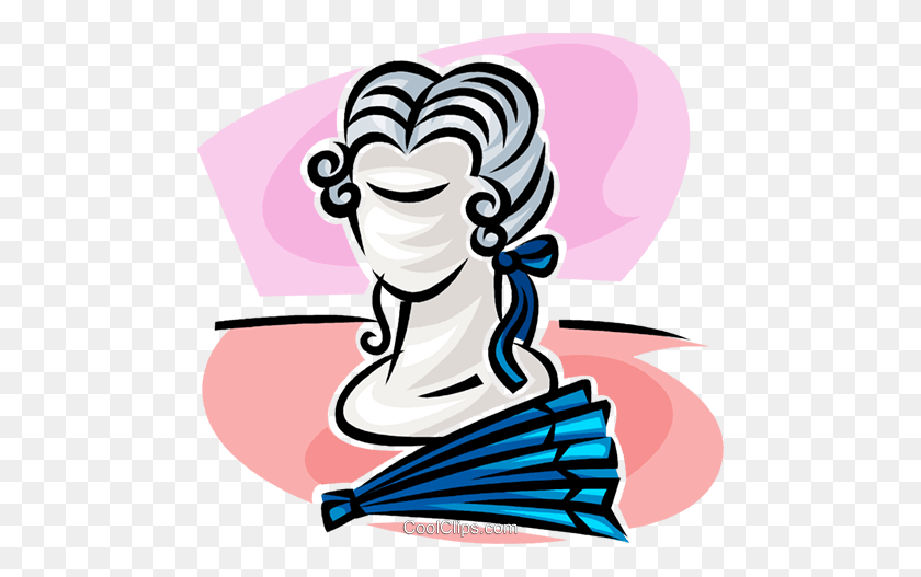 480x467 Wig And Hand Fan Royalty Free Vector Clip Art Illustration - Wig Clipart
