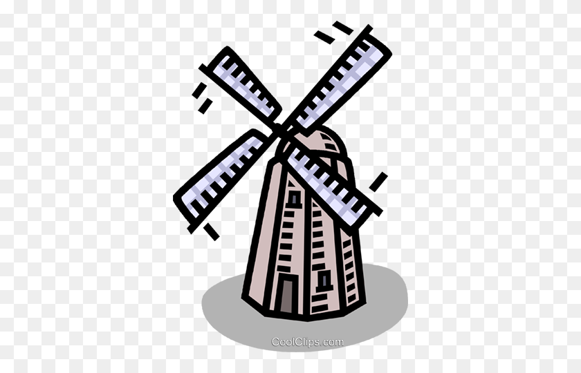 340x480 Windmill, Holland Royalty Free Vector Clip Art Illustration - Windmill Clipart
