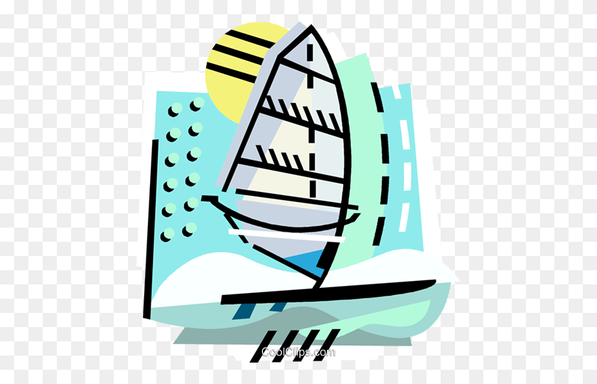 456x480 Windsurfing Royalty Free Vector Clip Art Illustration - Windsurfing Clipart