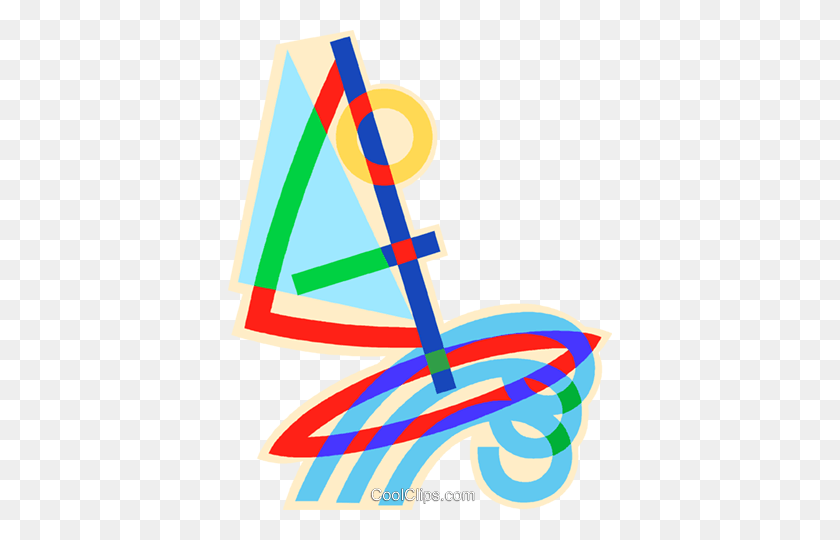 384x480 Windsurfing With A Wave Royalty Free Vector Clip Art Illustration - Windsurfing Clipart