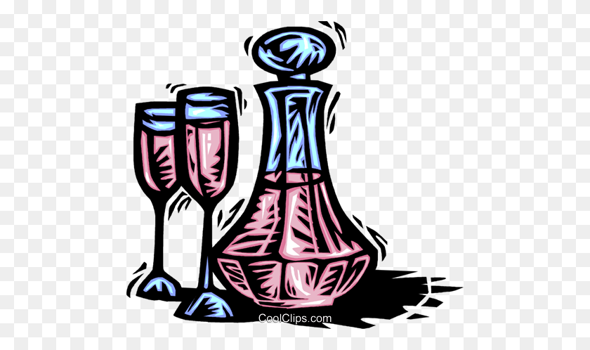 480x438 Wine Decanter With Wine Glasses Royalty Free Vector Clip Art - Wine Clipart Free