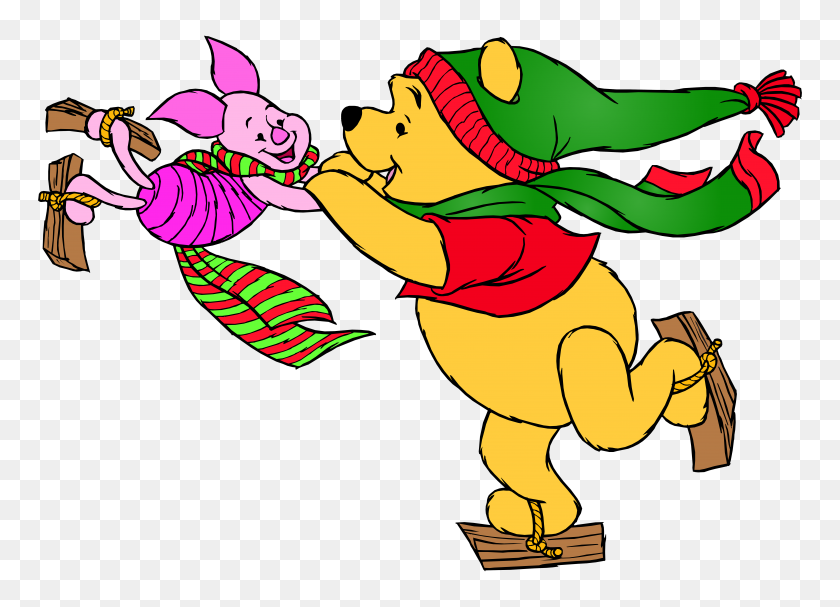 8000x5619 Winnie The Pooh Y Piglet Patinando Png Clipart - Pooh Clipart