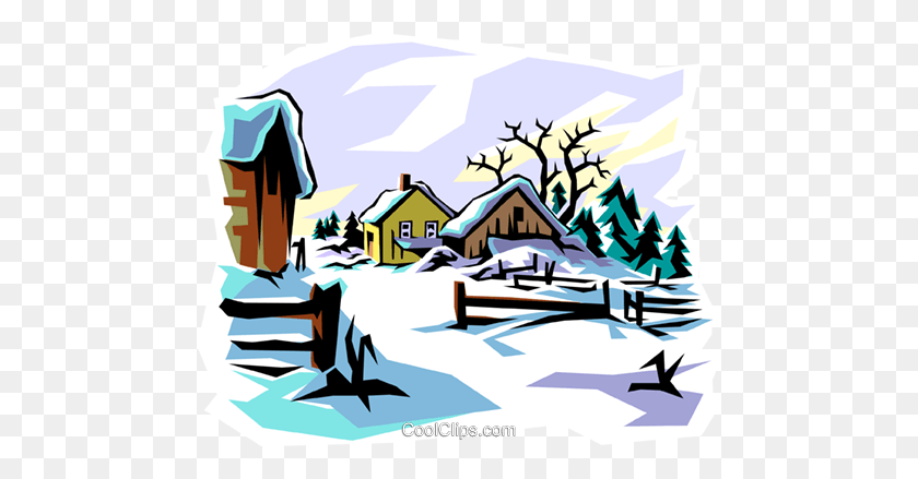 480x379 Winter Scene Royalty Free Vector Clip Art Illustration - Winter Season Clipart