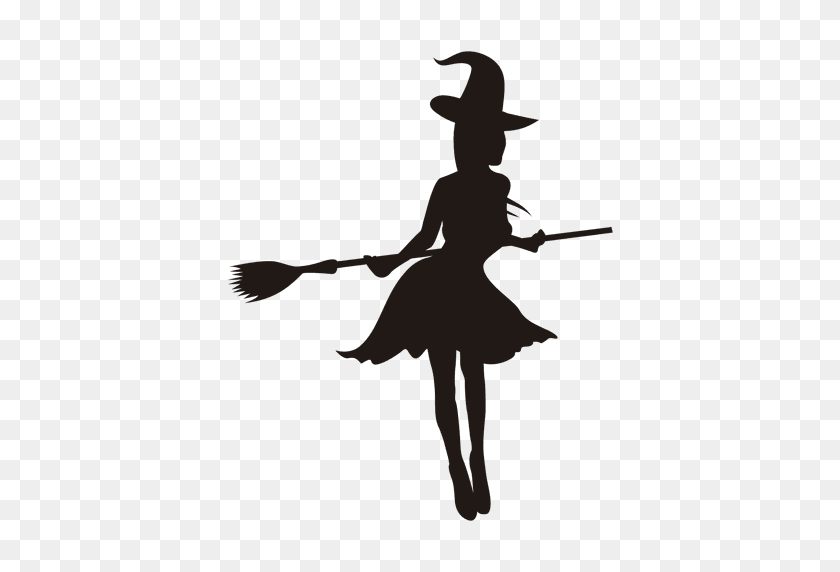 512x512 Witch Girl Silhouette With Broom - Witch Broom PNG