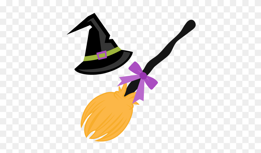 432x432 Witch Hat And Broom Scrapbook Cute Clipart - Witch Broom PNG