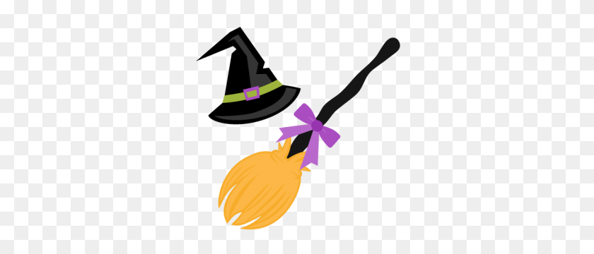 300x300 Witch Hat And Broom Scrapbook Cute Clipart - Witch Feet Clipart