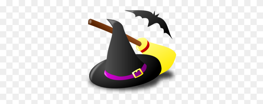300x273 Witch Hat Broom Bat Clip Art - Witch Clipart