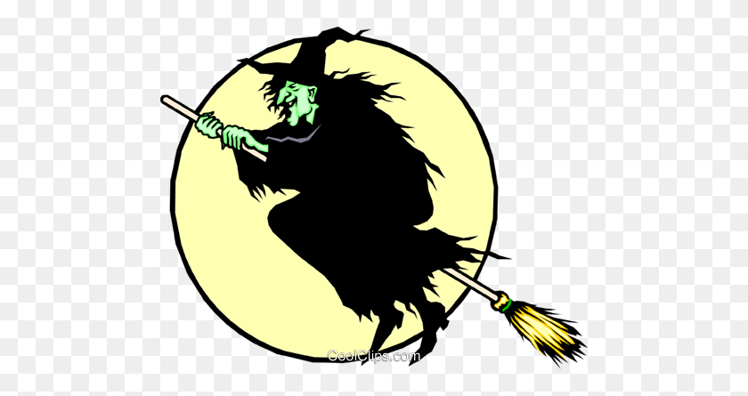 480x385 Witch On A Broomstick Royalty Free Vector Clip Art Illustration - Witch On A Broomstick Clipart