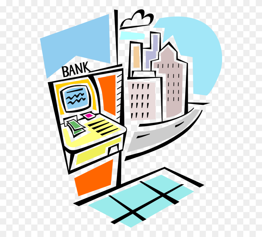 584x700 Withdrawing Cash From Bank Atm - Bank Teller Clipart