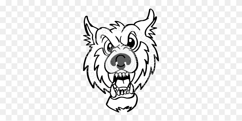 264x361 Wolf Head Forward View Mouth Open - Wolf Head Clipart Black And White