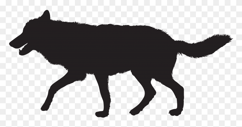 8000x3937 Wolf Silhouette Png Clip Art - Wolf Black And White Clipart