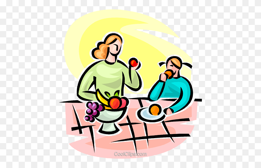461x480 Woman And Girl Eating Fruit Royalty Free Vector Clip Art - Person Eating Clipart