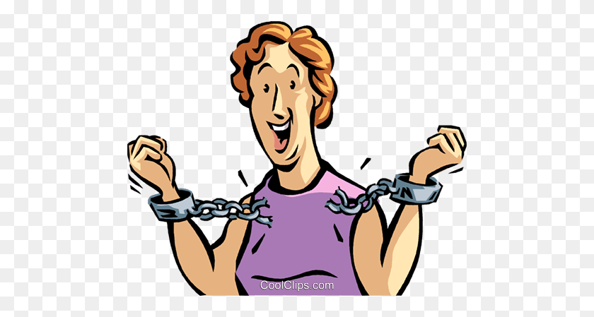 480x389 Woman Breaking Free From Handcuffs Royalty Free Vector Clip Art - Handcuffs Clipart