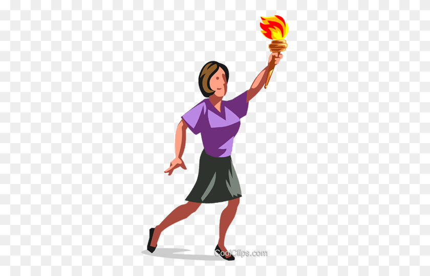 287x480 Woman Carrying Olympic Torch Royalty Free Vector Clip Art - Olympic Torch Clipart