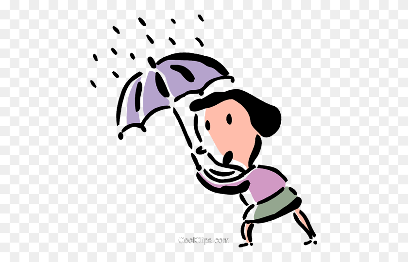 467x480 Woman Caught In The Rain Royalty Free Vector Clip Art Illustration - Rain Clipart