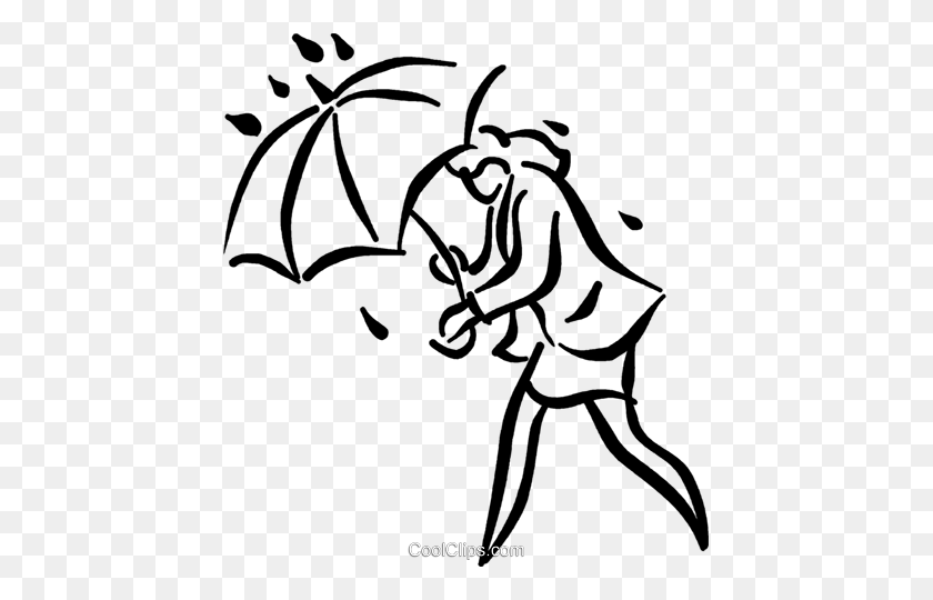 437x480 Woman Caught In The Rain Royalty Free Vector Clip Art Illustration - Rain Clipart Black And White