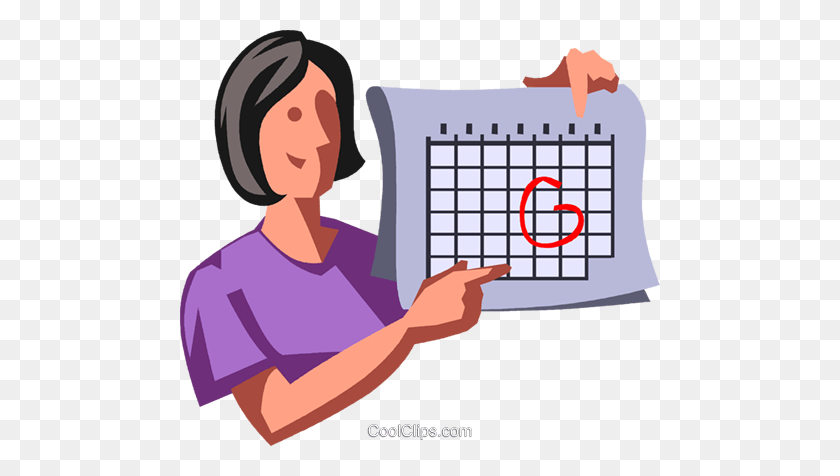 480x416 Woman Circled A Date On Her Calendar Royalty Free Vector Clip Art - Calendar Clipart