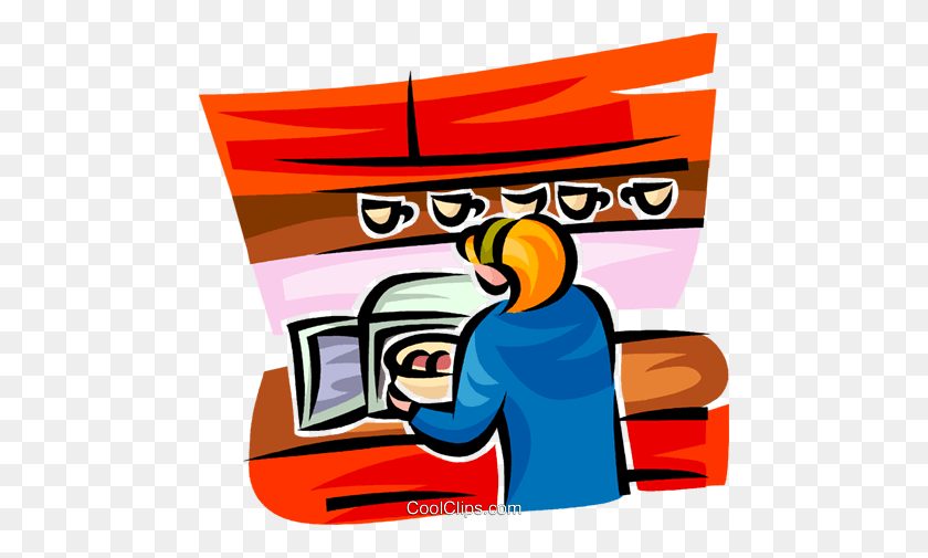 480x445 Woman Cooking In The Microwave Royalty Free Vector Clip Art - Microwave Clipart