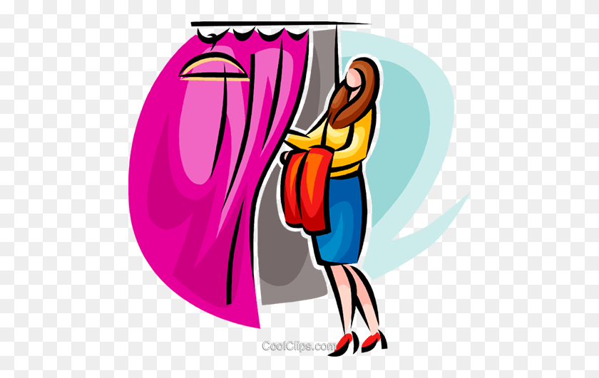 480x471 Woman Entering The Changing Booth Royalty Free Vector Clip Art - Booth Clipart