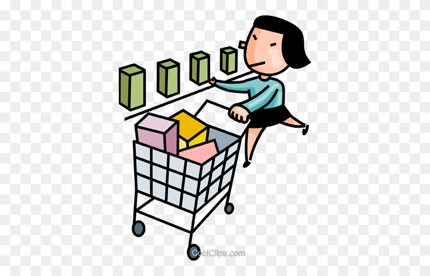 376x480 Woman Grocery Shopping Royalty Free Vector Clip Art Illustration - Grocery Clipart