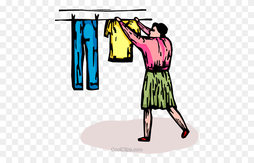 475x480 Woman Hanging Clothes On A Clothes Line Royalty Free Vector Clip - Hanging Clothes Clipart