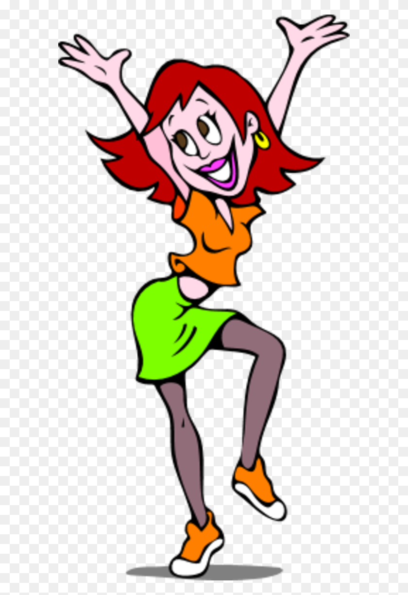 600x1165 Woman Happy Smiling Dancing And Waving Hands Upwards - Happy Girl Clipart